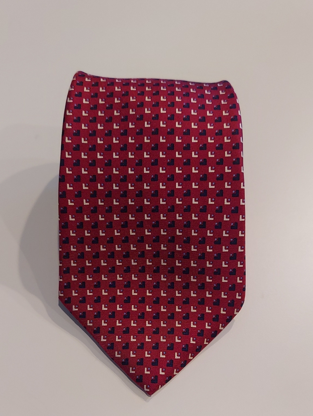 Tommy Hilfiger Red Silk Tie with Black, Cream & Gray Micro Pattern